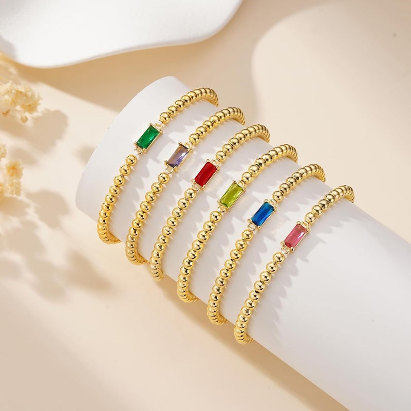 Yoosteel Dainty Birthstone Bracelet for Women - Valentines Day Gifts Elastic 14K-Gold-Plated Bead Bracelets Trendy Friendship Birthday Jewelry Gift for Women - Image 5